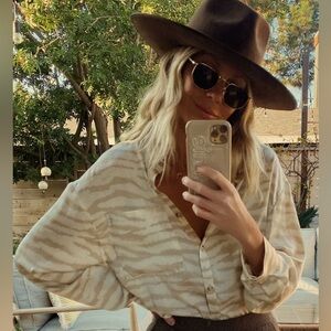 12th Tribe- Cream Zebra Striped Button Down Shirt